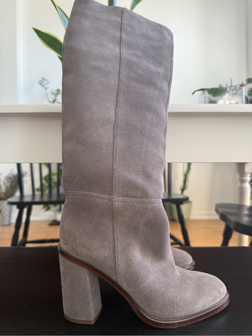 Vince Camuto Taupe Suede Knee-High Block Heel Boots